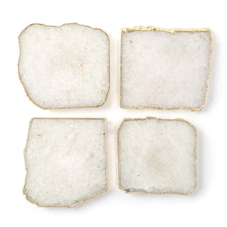 White Quartz Coasters With Gold Edges