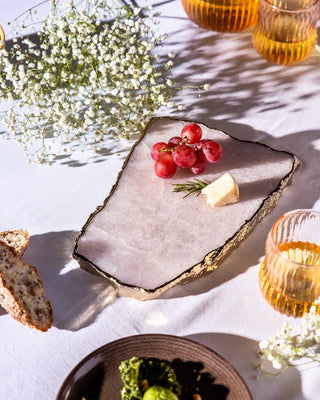 White Quartz Cheese Platter Board With Gold Trim