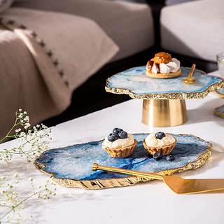 Blue Agate Cheese Platter Board With Gold Trim