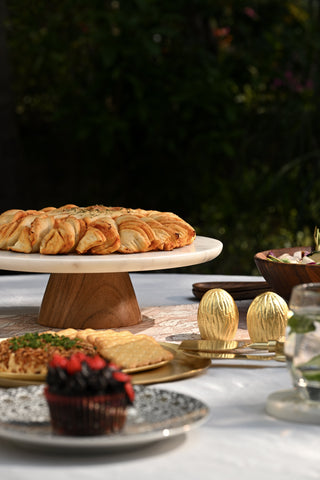 Marble Cake Stand With Wooden Base