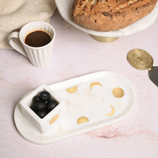 Moonlit Marble Serving Tray with Bowl (Set Of Two)