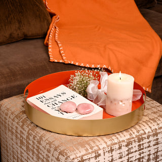 Orange Round Ottoman Serving Tray