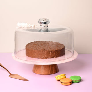 Rose Quartz Cake Stand With Wooden Base