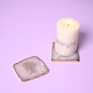 Rose Quartz Square Coaster With Gold Trim (Set Of 2)