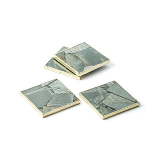 Moss Agate Square Coasters With Gold Edges